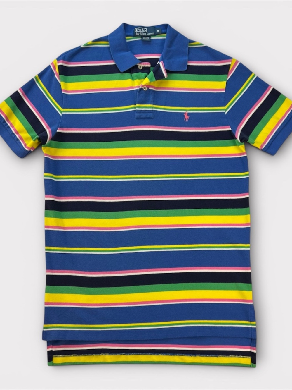 Vintage Polo Ralph Lauren Men Striped Shirt Short Sleeve MEDIUM Rugby Y2K Preppy